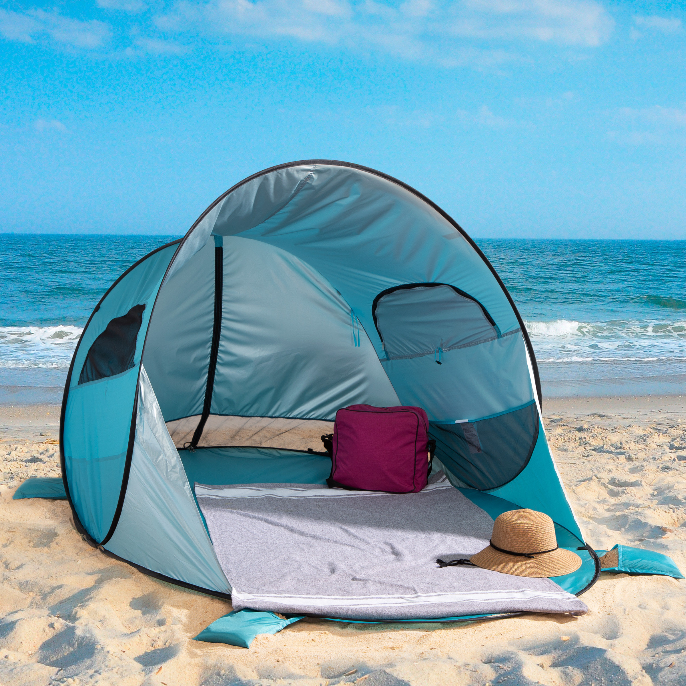 Wakeman UPF50+ Pop Up Beach Tent Sun Shelter, Blue & Reviews Wakeman UPF50+ Pop Up Beach Tent Sun Shelter, Blue & Reviews